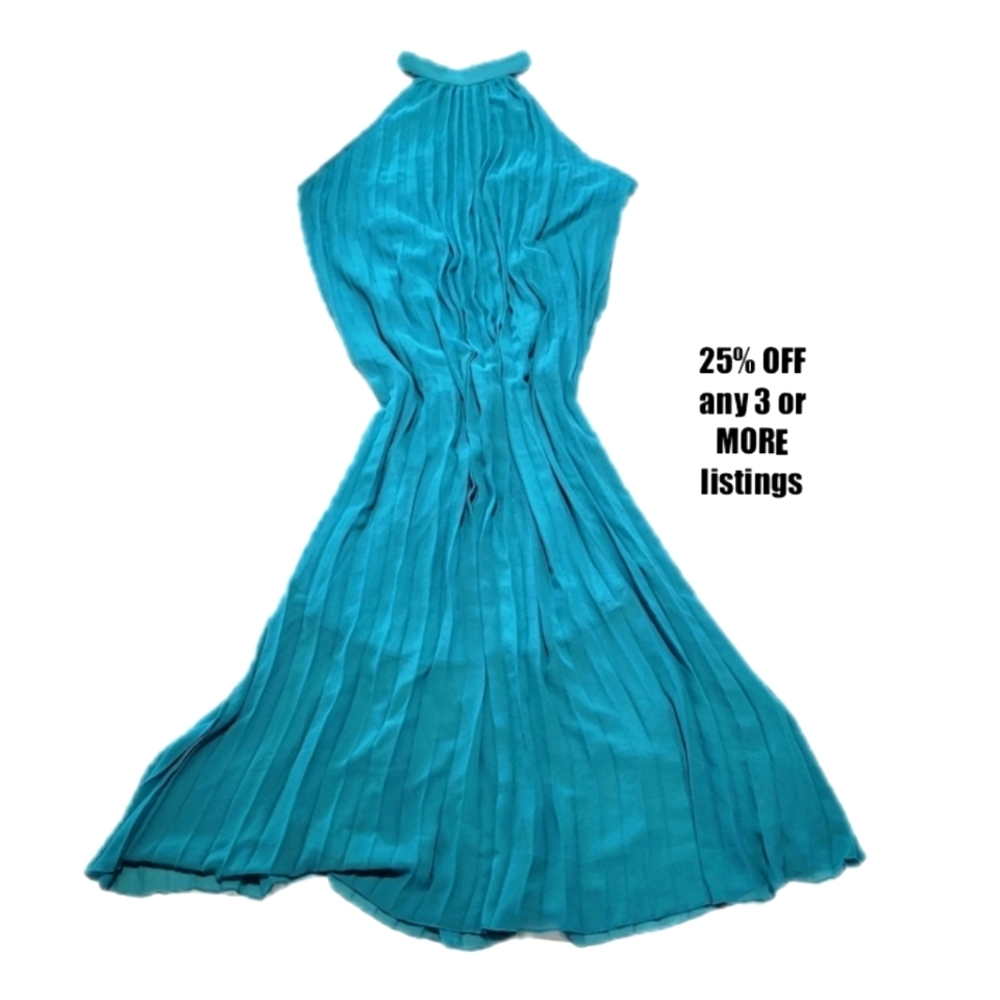 Pleated Cocktail Halter Tank Size Large Gown Goddess Boho Prairie Maxi Slip On